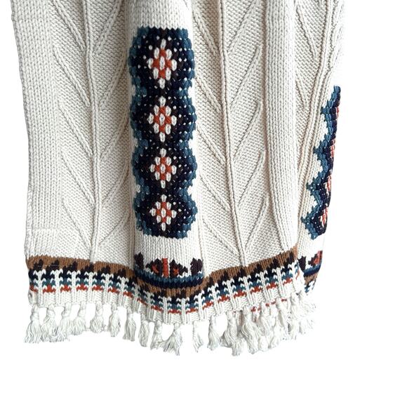 Chaser Knit Scarf Cream‎ Cotton Nordic Tribal Tassel Cozy Winter Boho Ski NWOT - Picture 4 of 11